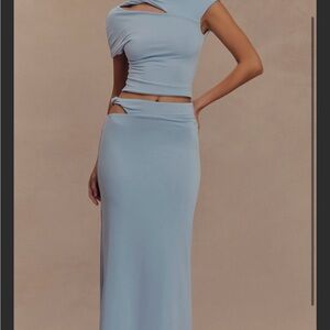 Meshki Sky-Blue Cutout Top and High-Waist Maxi Skirt Set - NWT